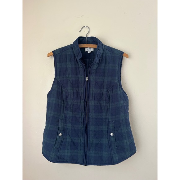 Croft & Barrow Quilted Vest Womens Small Plaid Sleeveless Full Zip Pockets - Picture 1 of 5